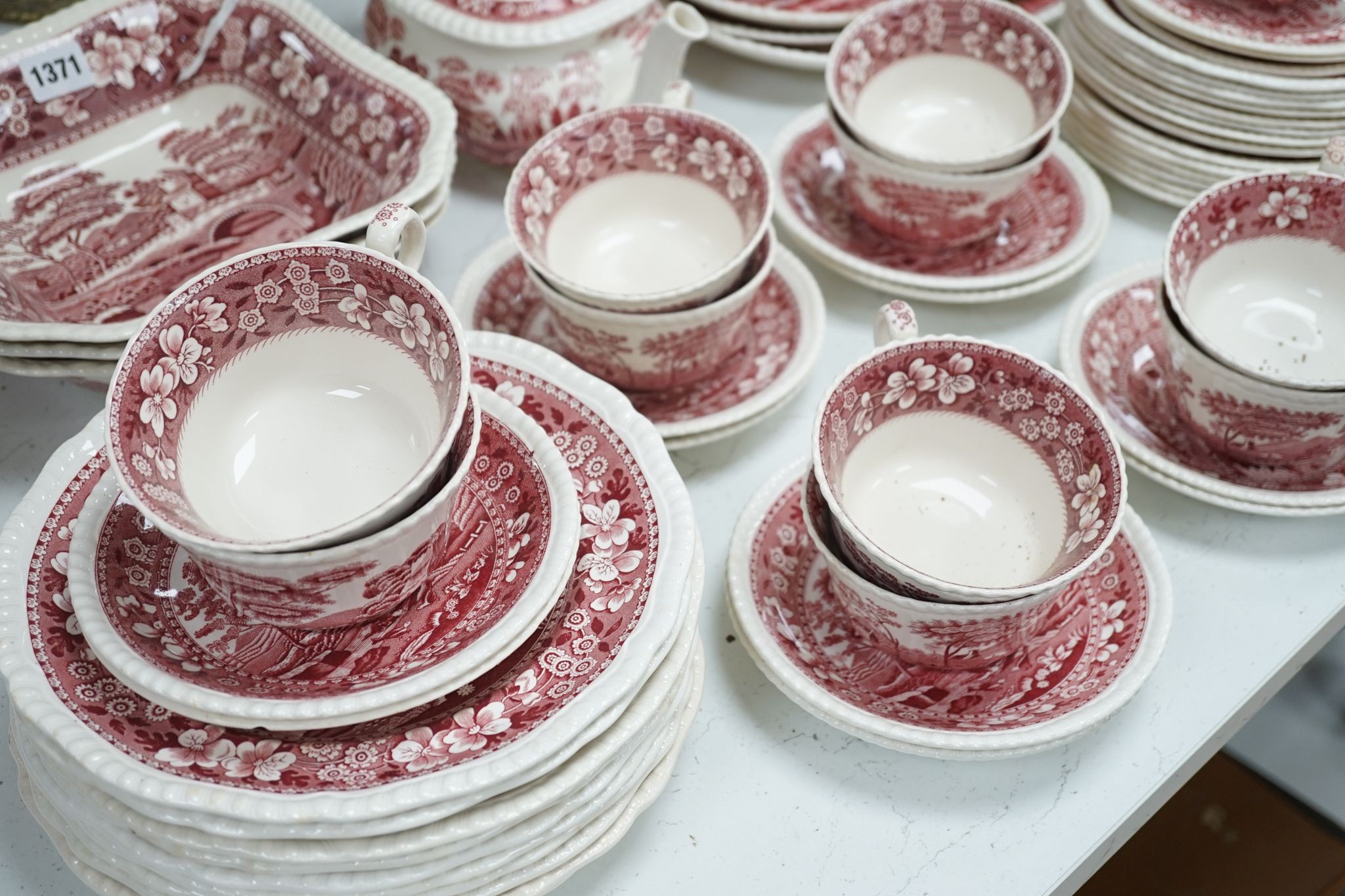 A Spode Pink Tower pattern part dinner service